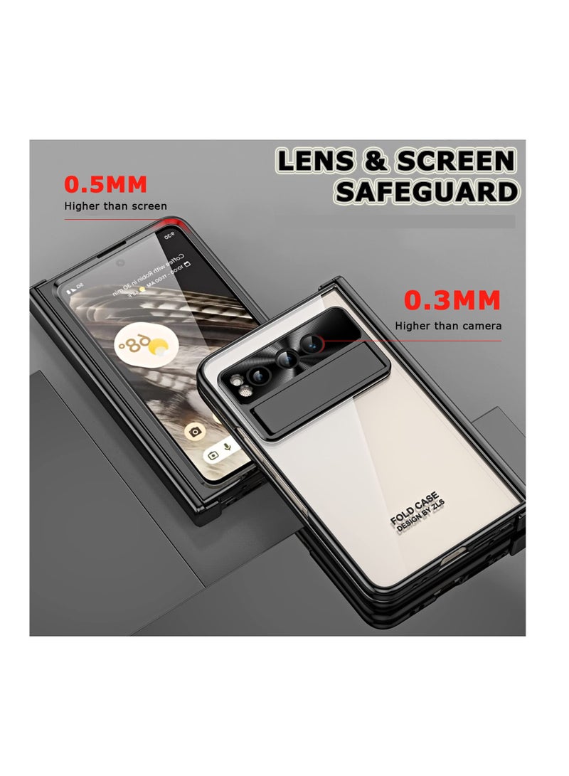 Excefore Compatible Transparent Case for Google Pixel Fold Case Clear with Screen Protector & Hinge Protection,Ultra Thin Plating PC Protective Case for Pixel Fold Case Stand,Pixel Fold Phone Cover(Black) - Image 3