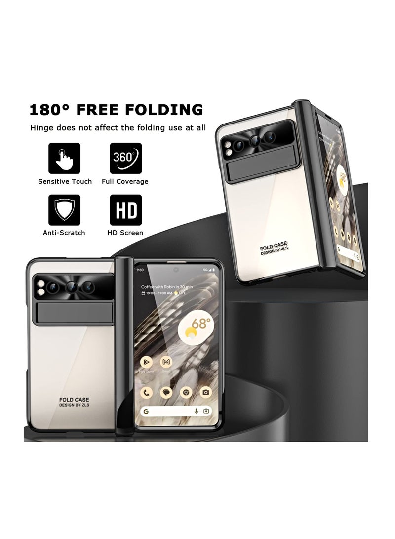 Excefore Compatible Transparent Case for Google Pixel Fold Case Clear with Screen Protector & Hinge Protection,Ultra Thin Plating PC Protective Case for Pixel Fold Case Stand,Pixel Fold Phone Cover(Black) - Image 5