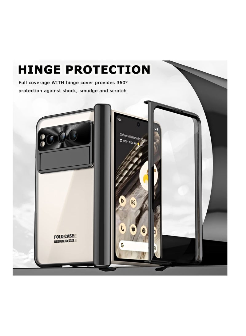 Excefore Compatible Transparent Case for Google Pixel Fold Case Clear with Screen Protector & Hinge Protection,Ultra Thin Plating PC Protective Case for Pixel Fold Case Stand,Pixel Fold Phone Cover(Black) - Image 2