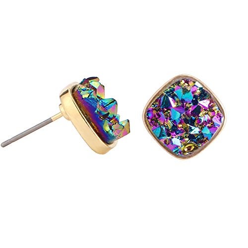 BaubleStar Druzy Stud Earrings Delicate Square Resin Mineral Rock Stone Ear Studs Jewelry for Women - Image 3