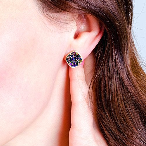 BaubleStar Druzy Stud Earrings Delicate Square Resin Mineral Rock Stone Ear Studs Jewelry for Women - Image 5