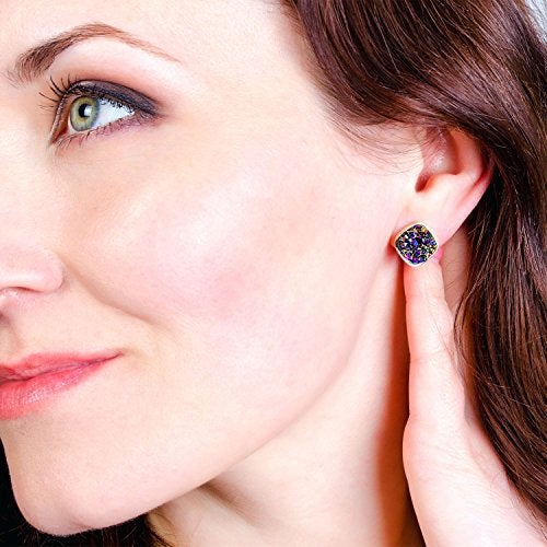 BaubleStar Druzy Stud Earrings Delicate Square Resin Mineral Rock Stone Ear Studs Jewelry for Women - Image 2
