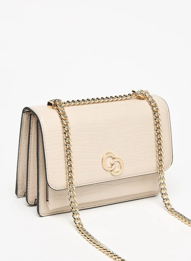 Celeste Women's Textured Crossbody Bag with Chain Strap and Flap Closure