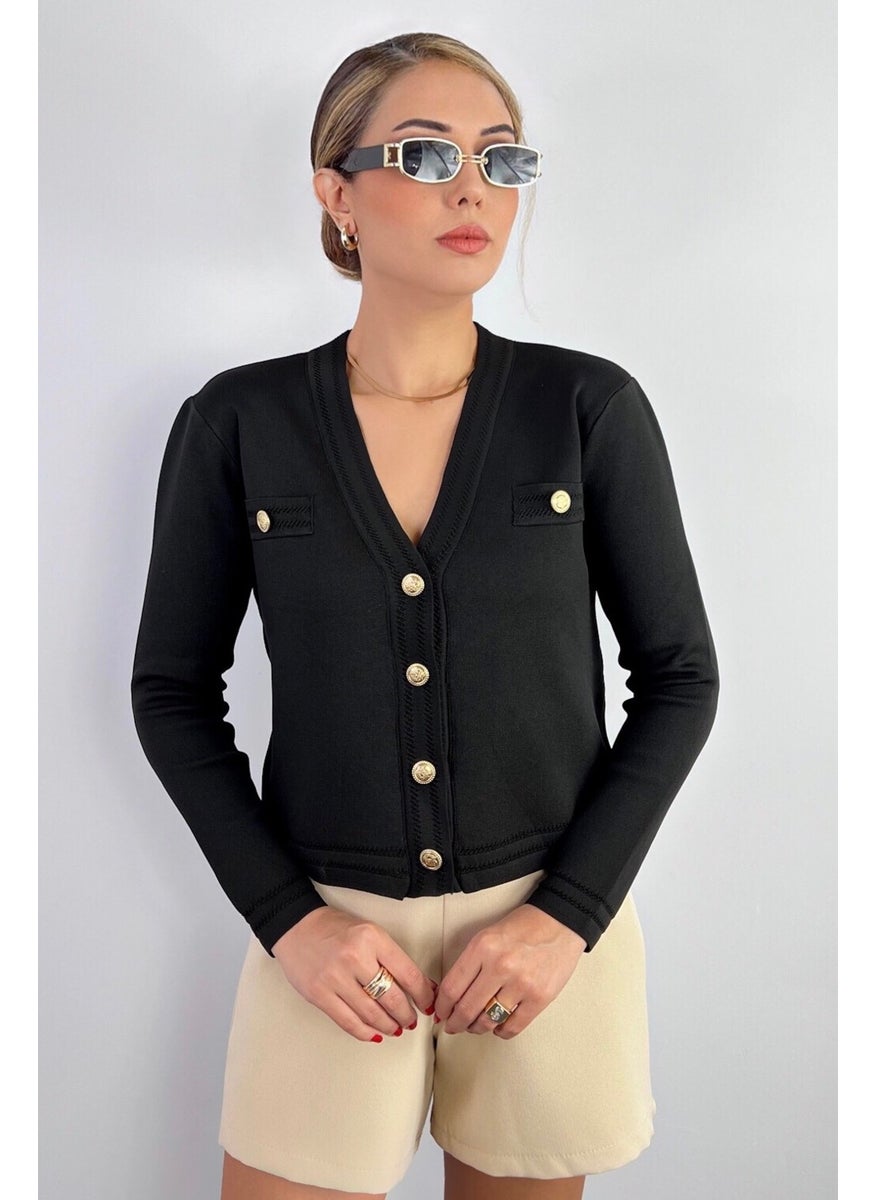 Ritnice - Women's Lia Black Gold Buttoned Knitwear Cardigan - Image 1
