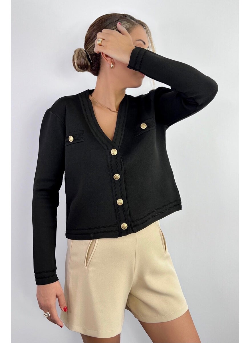 Ritnice - Women's Lia Black Gold Buttoned Knitwear Cardigan - Image 1