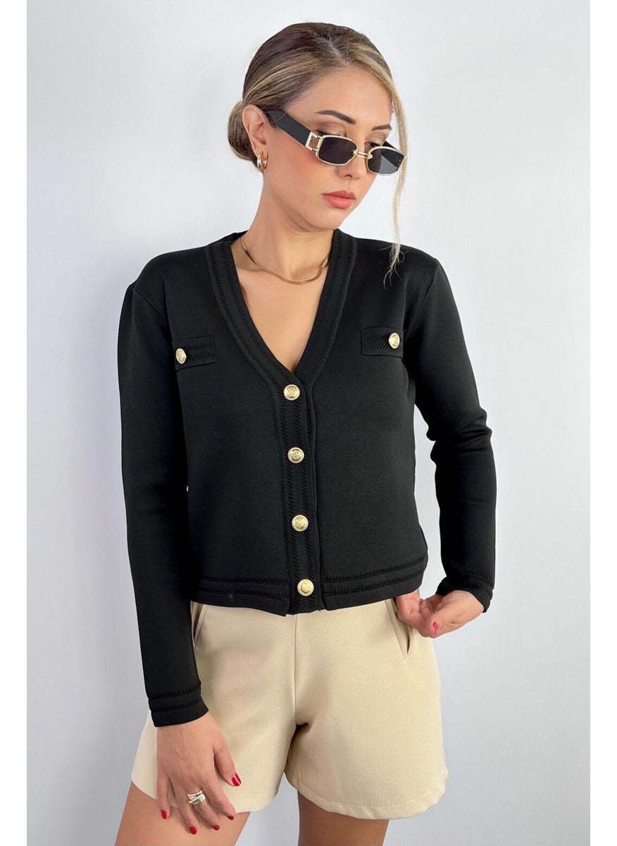 Ritnice - Women's Lia Black Gold Buttoned Knitwear Cardigan - Image 1