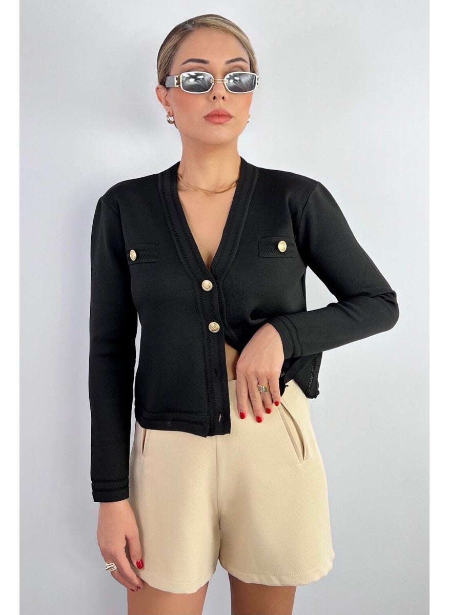 Ritnice - Women's Lia Black Gold Buttoned Knitwear Cardigan - Image 1