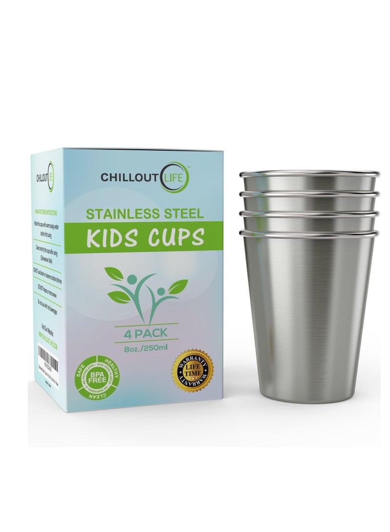 CHILLOUT LIFE Stainless Steel Kids Cups 8 oz - Stainless Steel Small Children Cups for Home & Outdoor Activities, BPA Free Unbreakable Premium Stackable Metal Drinking Glasses (4-Pack) - Image 1