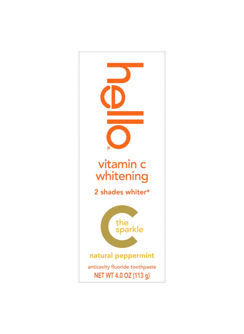 Hello Hello Vitamin C Whitening Toothpaste with Fluoride Teeth Whitening Toothpaste for Adults Helps Freshen Breath and Removes Surface Stains SLS Free Natural Peppermint Flavor 40 oz Tube 