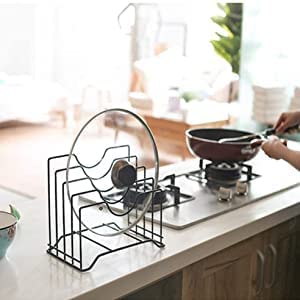 Bellveen Kitchen Cutting Board Organizer Pot Lid Holder Tray Pan Organizer with 4 Sections Multi functional Cookware Chopping Storage Saving Rack Standard 4 Slot Stand - Image 3
