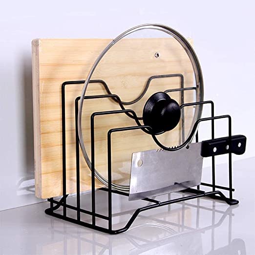 Bellveen Kitchen Cutting Board Organizer Pot Lid Holder Tray Pan Organizer with 4 Sections Multi functional Cookware Chopping Storage Saving Rack Standard 4 Slot Stand - Image 1