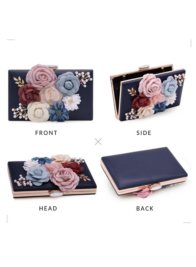 Milisente Evening Bag For Women, Flower Wedding Evening Clutch Purse Bride Floral Clutch Bag(Blue-1) - Image 5