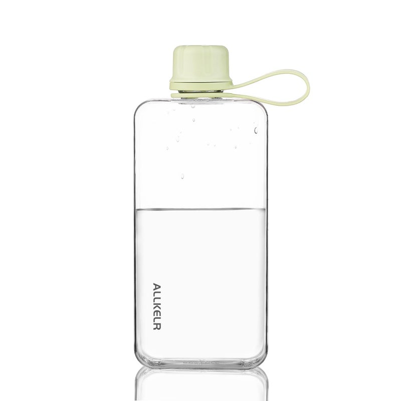 ALLKELR Portable Flat Water Bottle,BPA Free Reusable Tritan Plastic Travel Water Bottle Cup,Lightweight Leakproof Slim Water Bottles Fits Purse,Backpacking,Hiking (Green, 13.5 oz) - Image 1