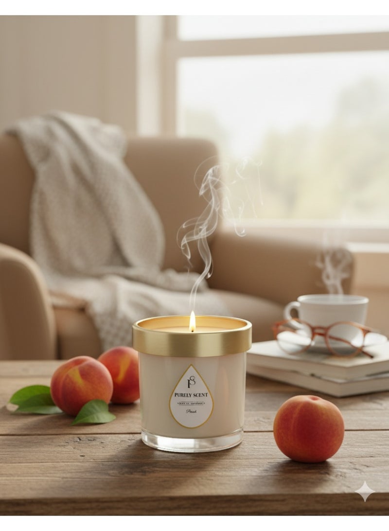 Purely Scent Luxury Soy Wax Scented Candles | Peach 1 Wick Jar Candles | 10% Essential Oils | Long-Lasting Aromatherapy for Bath, Yoga, Sleep, Wedding, Party & Diwali Gift - Image 2