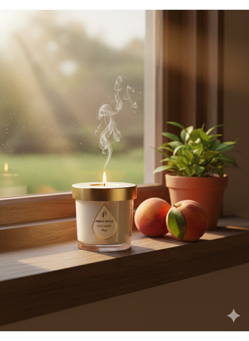 Purely Scent Luxury Soy Wax Scented Candles | Peach 1 Wick Jar Candles | 10% Essential Oils | Long-Lasting Aromatherapy for Bath, Yoga, Sleep, Wedding, Party & Diwali Gift - Image 3