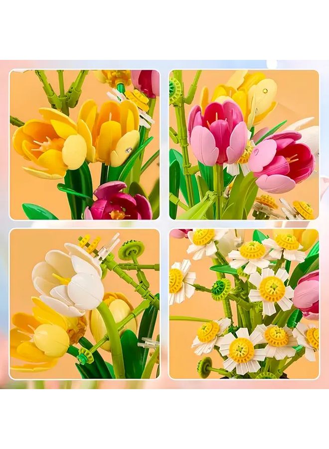 Mixed Color 1250 Pcs Bouquet Building Blocks DIY Tulip Daisy Artificial Flowers Gift - Image 5