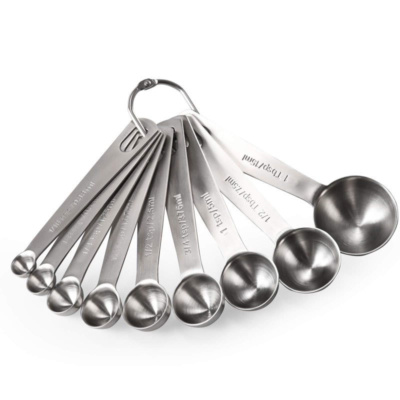 U-Taste Measuring Spoons: U-Taste 18/8 Stainless Steel Measuring Spoons Set of 9 Piece: 1/16 TSP, 1/8 TSP, 1/4 TSP, 1/3 TSP, 1/2 TSP, 3/4 TSP, 1 TSP, 1/2 tbsp & 1 tbsp Dry and Liquid Ingredients - Image 1