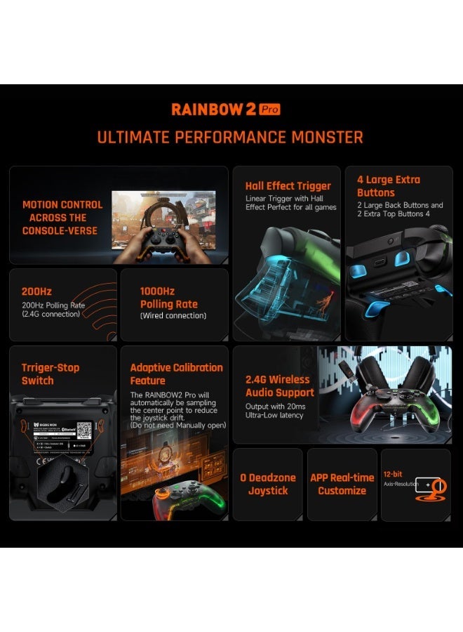بيج بيج وين وحدة تحكم لاسلكية، وحدات تحكم Rainbow 2 Pro للكمبيوتر الشخصي مع خاصية التصويب الحركي، ومشغلات Hall، وعصا تحكم ALPS، وزر مخصص، ووحدة تحكم ألعاب صوتية 3.5 مم لأجهزة الكمبيوتر التي تعمل بنظام Windows/Android/iOS/Switch - Image 2