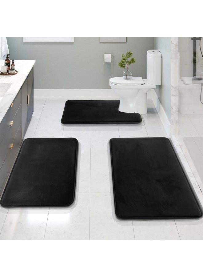 Clara Clark Clara Clark 3 Piece Bathroom Rugs Bath Mat Set, Velvet Memory Foam Bath Mats for Bathroom - Non-Slip, PVC Backing Bath Rugs, Washable - Dries Quickly, Black  - Image 1