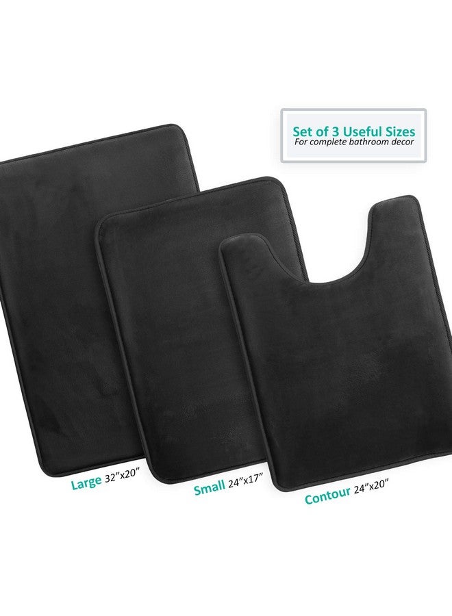 Clara Clark Clara Clark 3 Piece Bathroom Rugs Bath Mat Set, Velvet Memory Foam Bath Mats for Bathroom - Non-Slip, PVC Backing Bath Rugs, Washable - Dries Quickly, Black  - Image 3