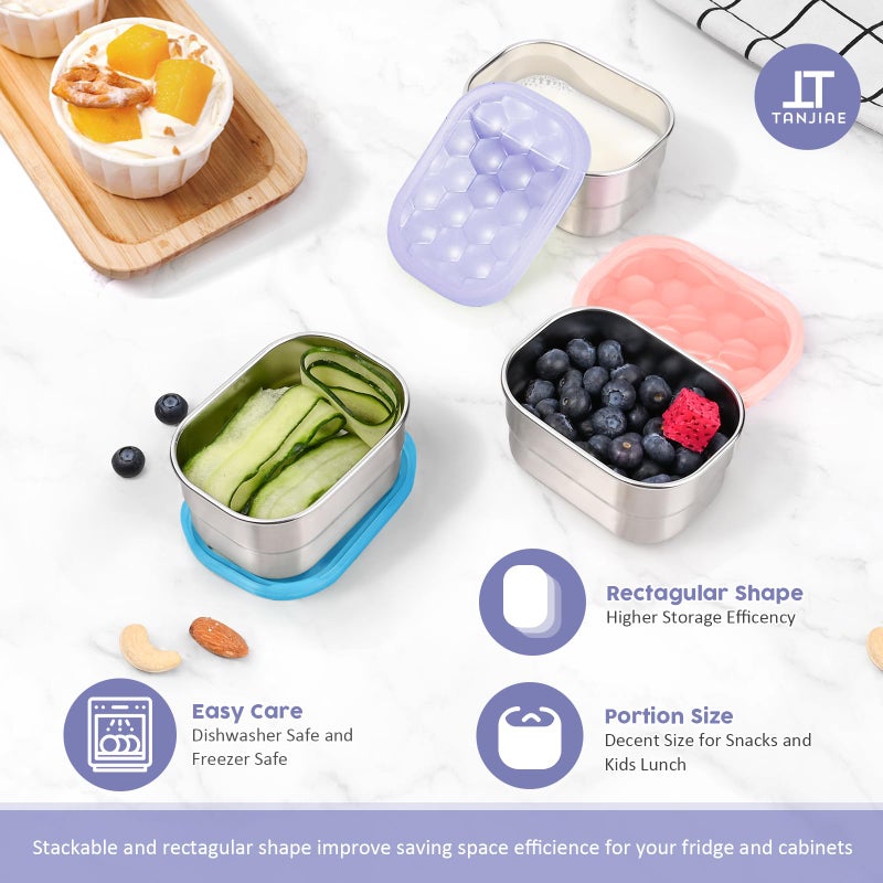 Tanjiae Kids Snack Pro - Stainless Steel Snack Containers for Kids | Easy Open Leak Proof Small Food Containers with Silicone Lids - Perfect Metal Toddler Lunch Box for Daycare and School (8oz*3) - Image 4