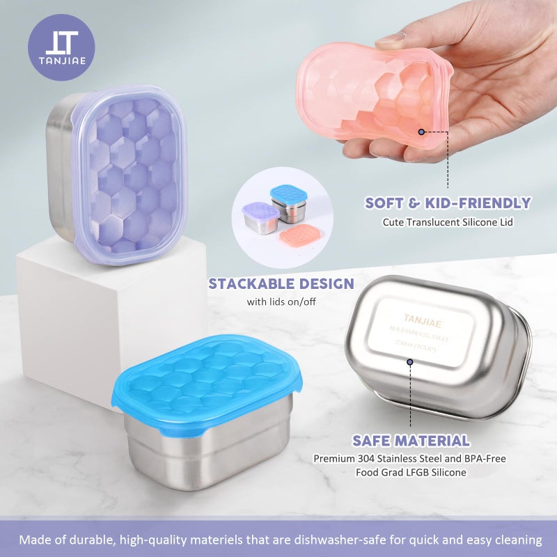 Tanjiae Kids Snack Pro - Stainless Steel Snack Containers for Kids | Easy Open Leak Proof Small Food Containers with Silicone Lids - Perfect Metal Toddler Lunch Box for Daycare and School (8oz*3) - Image 3