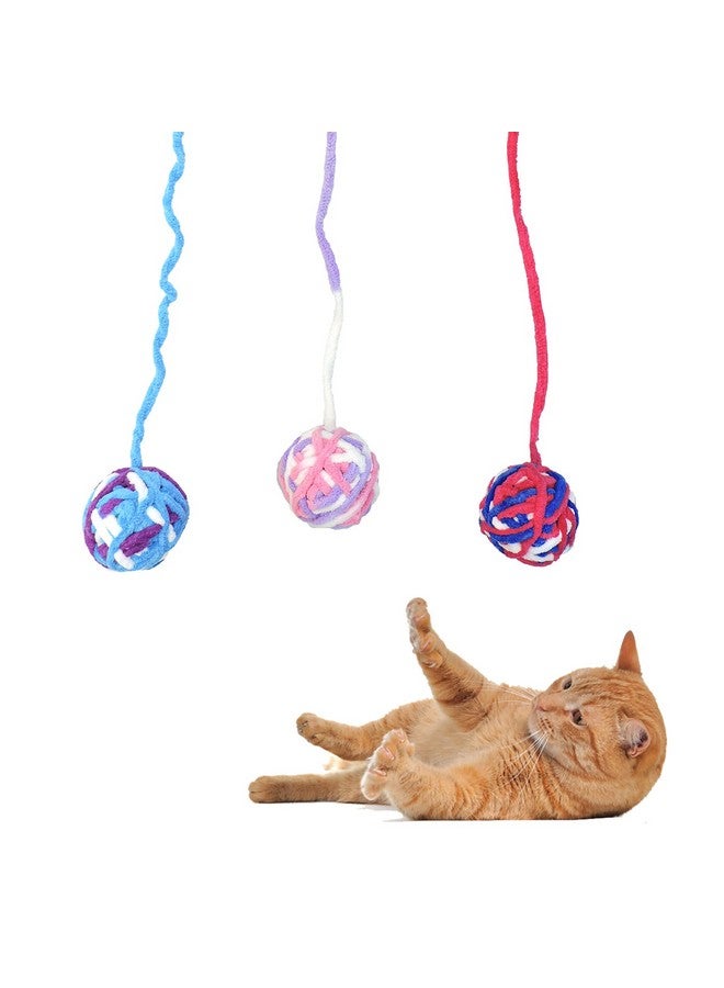 Andiker 3 Packs Cat Toys Balls with Bell and String, Kitten Toys Colorful Yarn Balls for Indoor Cats Interactive Playing(3 Pieces) - Image 1