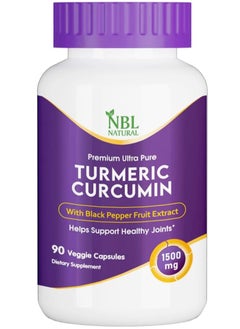 NBL Natural Turmeric Curcumin 1500mg Highest Potency Available, Premium Joint & Healthy Inflammatory Support with 95% Standardized Curcuminoids, with Black Pepper, 90 Veggie Capsules  - Image 1