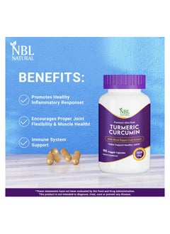 NBL Natural Turmeric Curcumin 1500mg Highest Potency Available, Premium Joint & Healthy Inflammatory Support with 95% Standardized Curcuminoids, with Black Pepper, 90 Veggie Capsules  - Image 4