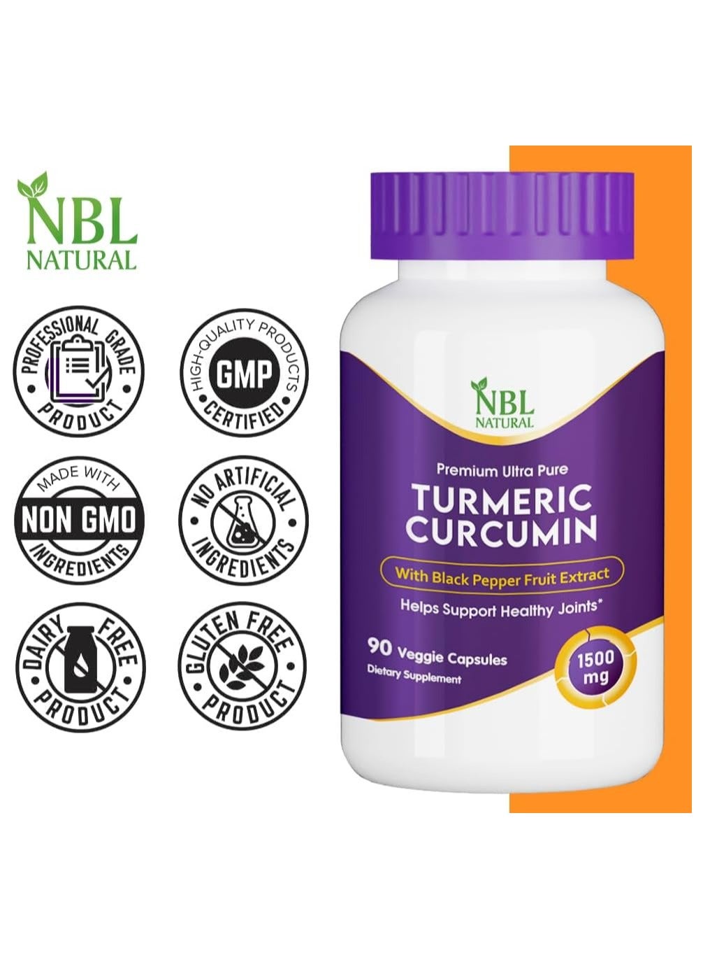 Nbl Natural Turmeric Curcumin 1500Mg Veggie Capsules 90'S