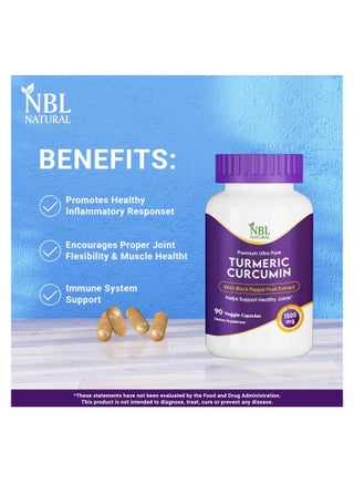 Turmeric Curcumin 1500mg Highest Potency Available, Premium Joint & Healthy Inflammatory Support with 95% Standardized Curcuminoids, with Black Pepper, 90 Veggie Capsules - view 4