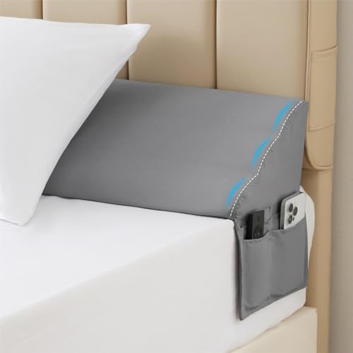 MEGCXIT King Bed Wedge Pillow for Headboard, 76"x10"x6", Bed Gap Filler, Headboard Pillow, Anti-Slip Gap Pillow with Side Pockets, Removable Cover, Grey - Image 1