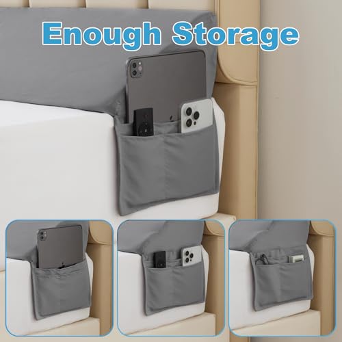MEGCXIT King Bed Wedge Pillow for Headboard, 76"x10"x6", Bed Gap Filler, Headboard Pillow, Anti-Slip Gap Pillow with Side Pockets, Removable Cover, Grey - Image 4