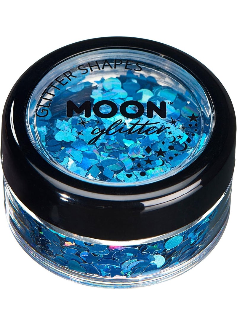 Moon Glitter - Holographic Glitter Shapes by Moon Glitter – 100% Cosmetic Glitter for Face, Body, Nails, Hair and Lips - 0.10oz - Blue - Image 1
