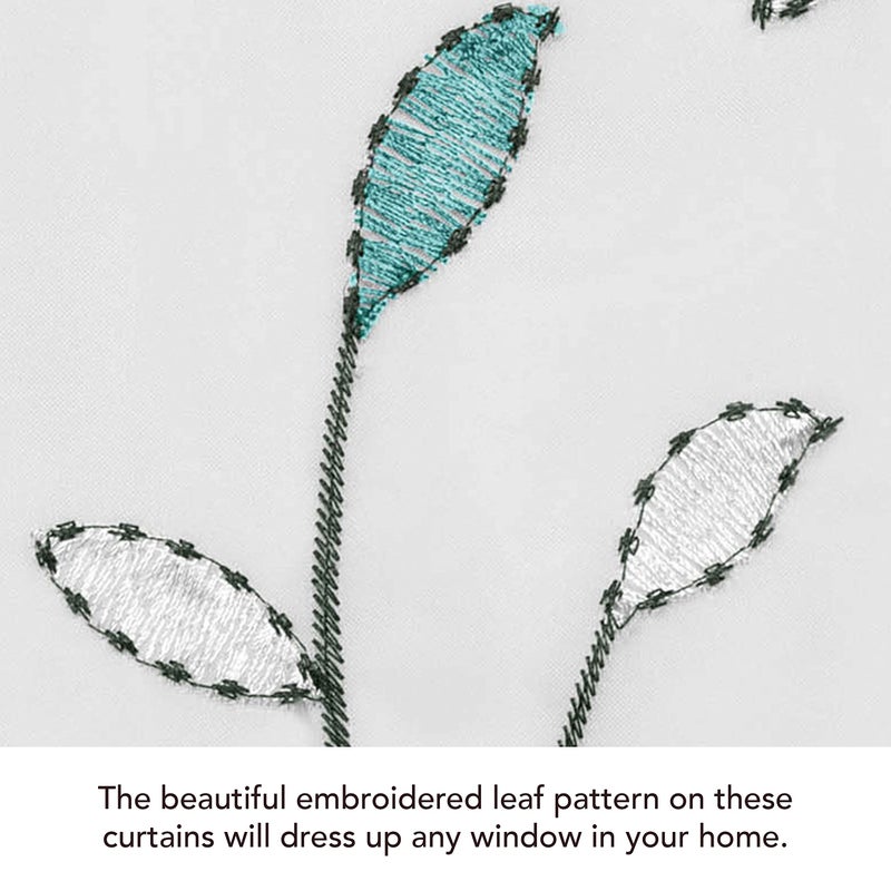 Creative Home Ideas Wavy Leaves, Embroidered Window Curtain with Grommets, Extra Wide Single Panel, 100% Polyester, Light Filtering, Sheer, Modern Drapes, 54" x 84", Turquoise - Image 3