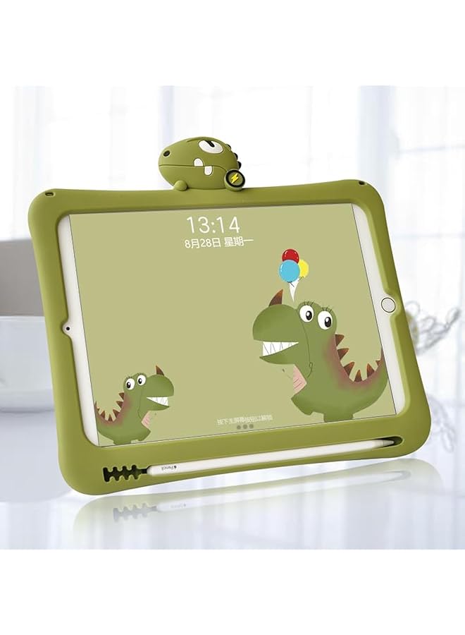 Kids Case For Ipad 9Th 8Th 7Th Generation 2021 2020 2019 : Ipad 10.2 Case For Kids With Stand And Pencil Holder Silicone Full Body Protective Tablet Cover For Ipad 9 8 7 Dinosaurs-Avocado