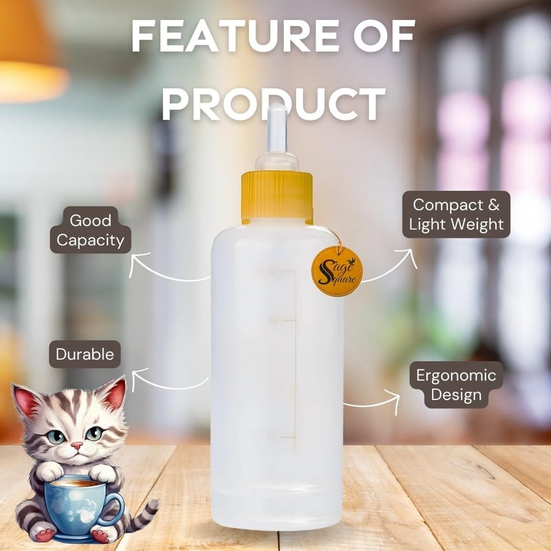 Sage Square Pet Milk Feeding Nursing Bottle Kit with Naples & Cleaning Brush for New Born Kitten, Ergonomic Design for Comfortable Feeding Sessions (60ml)(Color May Varry) - Image 3