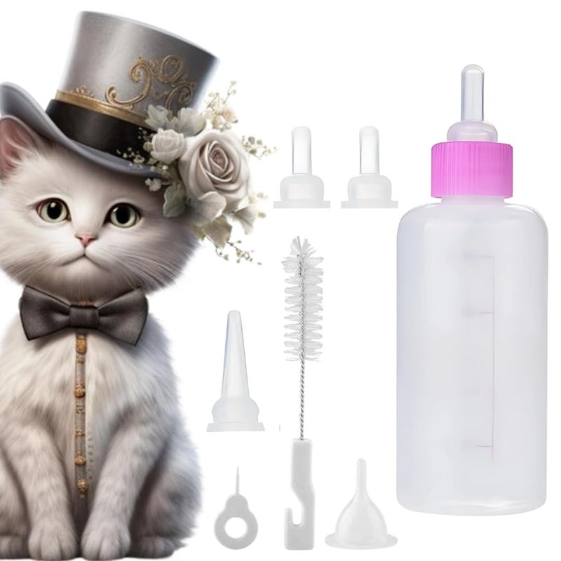 Sage Square Pet Milk Feeding Nursing Bottle Kit with Naples & Cleaning Brush for New Born Kitten, Ergonomic Design for Comfortable Feeding Sessions (60ml)(Color May Varry) - Image 1