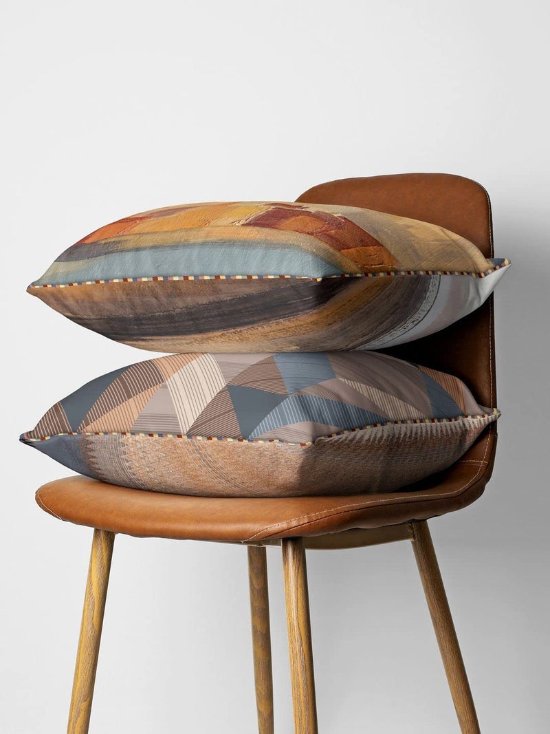 BIANCA Designer Reversible Printed Silk Linen Cushion Covers -2pc 16 X16 set (suzane) | Silk-Linen Luxury Cushion Cover | With contrast Front & Back Digital print - Hidden Zipper abstract-earthy/beige - Image 2