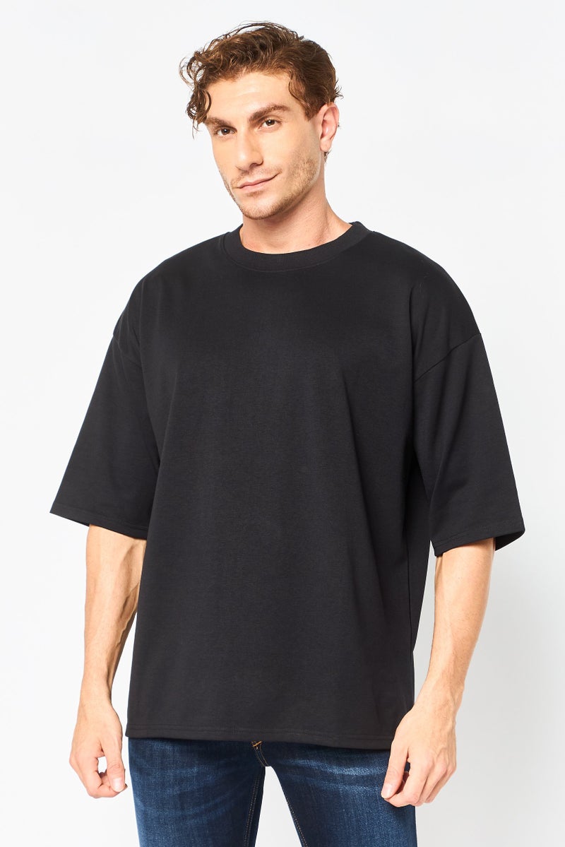 Core Elements Men Crew Neck Plain Short Sleeve T-Shirt, Black - Image 1