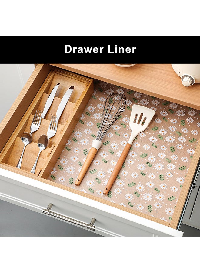 O Ozone Shelf Liner for Kitchen (2 Rolls (45cm x 150cm) Non-Adhesive Drawer Mats, Non-Slip Food Grade EVA Drawer Liner, Refrigerator, Cupboard, and Desk -Daisy Pattern  - Image 3