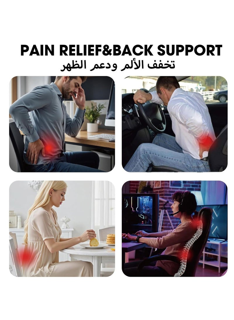 وسادة دعم الظهر السفلي من فوم الذاكرة مع أشرطة قابلة للتعديل – وسادة ظهر أسود غير ينزلق لكرسي المكتب، السيارة، كرسي الألعاب – تخفف من آلام الظهر والقطعة الرحمية – دعم إرجونيومي لراحة طوال اليوم - Image 4