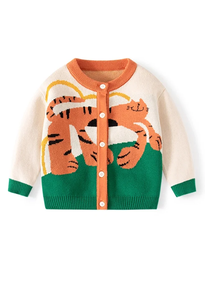 صندوق المفاجآت الصغيرة Cream & Green In the Wild Theme Cardigan/Warmer/Sweater for Toddlers & Kids