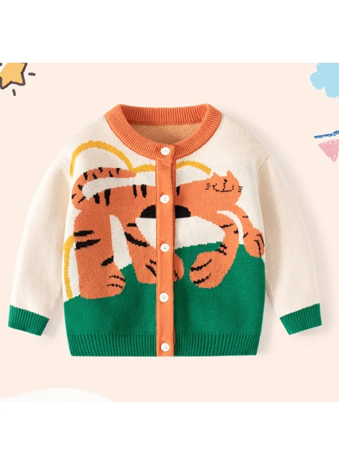 صندوق المفاجآت الصغيرة Cream & Green In the Wild Theme Cardigan/Warmer/Sweater for Toddlers & Kids