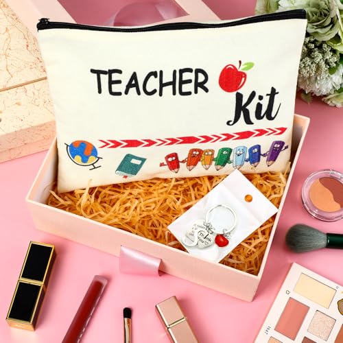 MTLEE 2 Pcs Christmas Teacher Appreciation Gift Women Teacher Kit Present Women Makeup Pouch Cosmetic Bag Thank You Keychain(S Shape) - Image 2