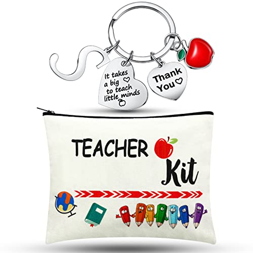 MTLEE 2 Pcs Christmas Teacher Appreciation Gift Women Teacher Kit Present Women Makeup Pouch Cosmetic Bag Thank You Keychain(S Shape) - Image 1