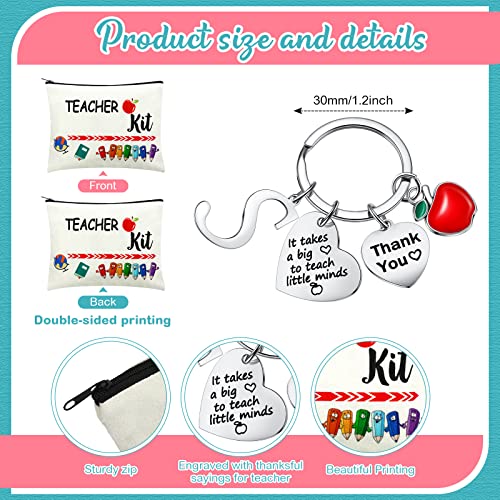 MTLEE 2 Pcs Christmas Teacher Appreciation Gift Women Teacher Kit Present Women Makeup Pouch Cosmetic Bag Thank You Keychain(S Shape) - Image 5