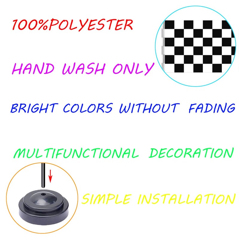 WXTWK 2 Pack Checkered Black and White Racing Flag Race Car Deluxe Desk Flag Set - Mini Small Racing Table Office Flags with Black 12" Solid Pole Stand Base Decorations - Image 4