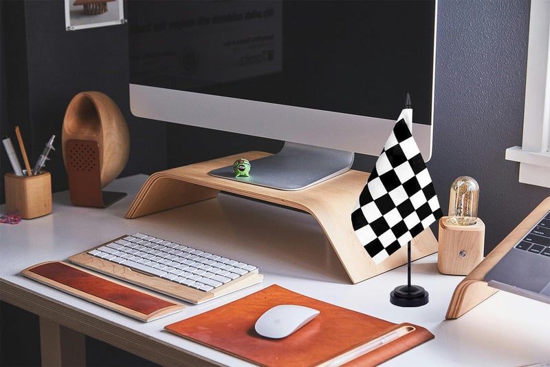 WXTWK 2 Pack Checkered Black and White Racing Flag Race Car Deluxe Desk Flag Set - Mini Small Racing Table Office Flags with Black 12" Solid Pole Stand Base Decorations - Image 5