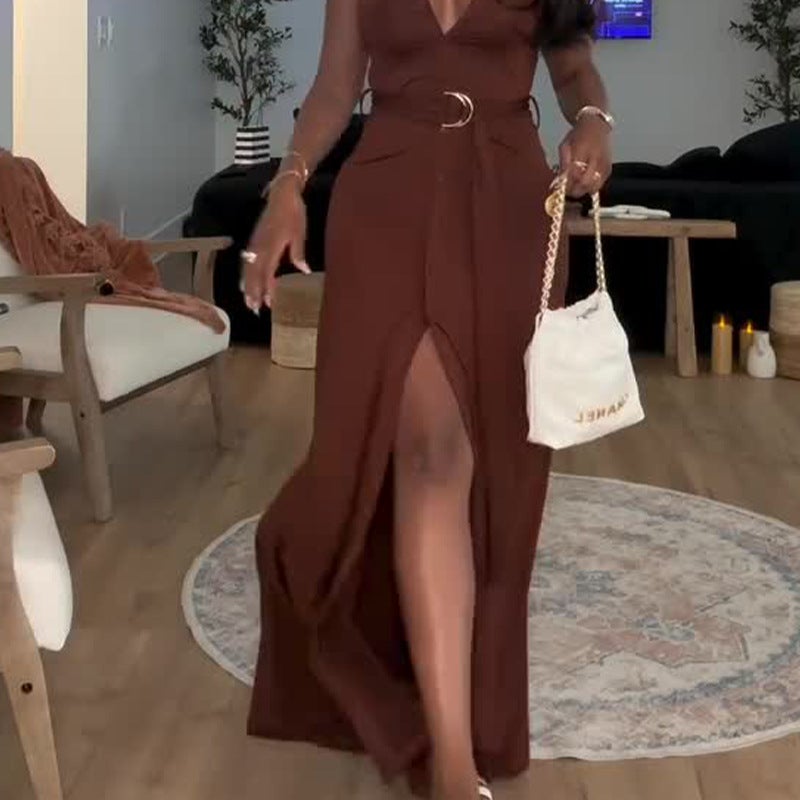 2025 Export Women'S Polo Collar Sleeveless Low-Neck Slit Dress - Image 3